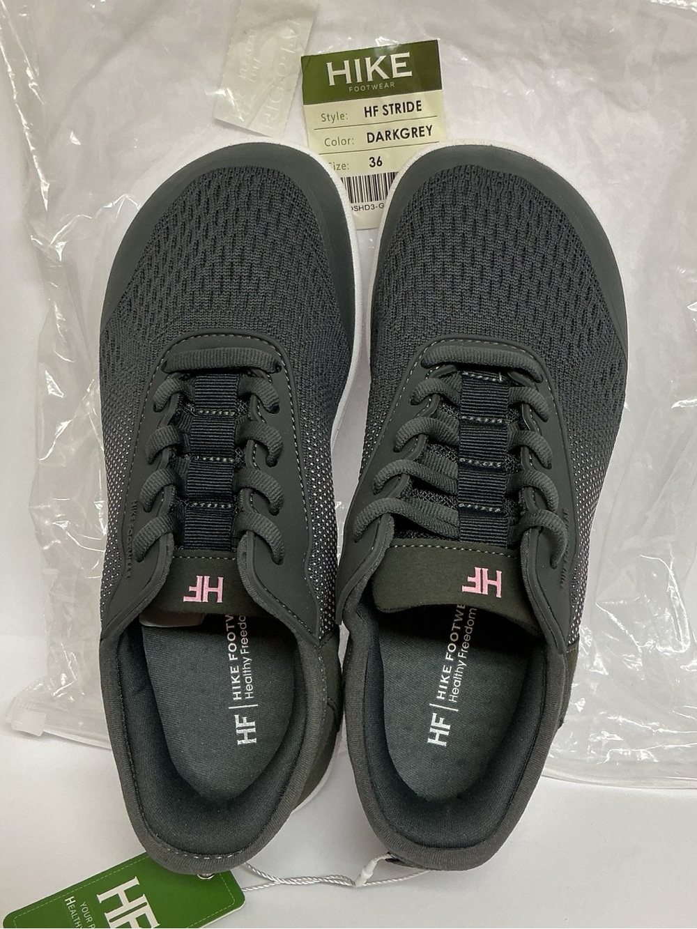 Hike Footwear Stride Dark Grey and Pink Unisex Athletic Sneakers W6 M4